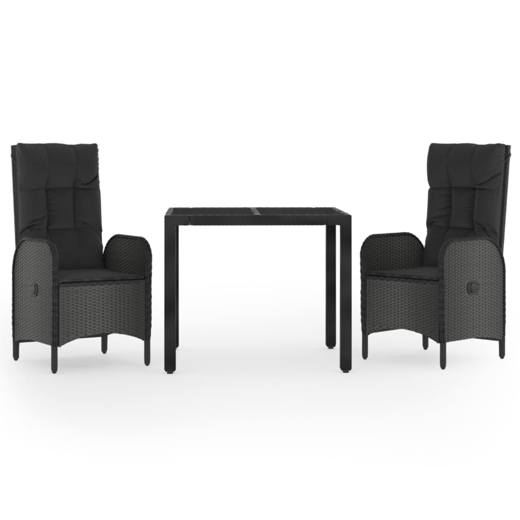 3-Delige Tuinset Met Kussens Poly Rattan Zwart 1 90 cm tafellengte