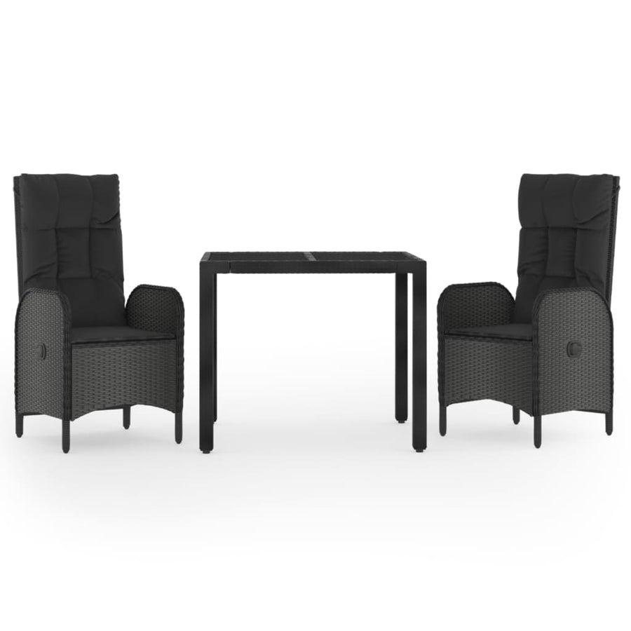 3-Delige Tuinset Met Kussens Poly Rattan Zwart 1 90 cm tafellengte