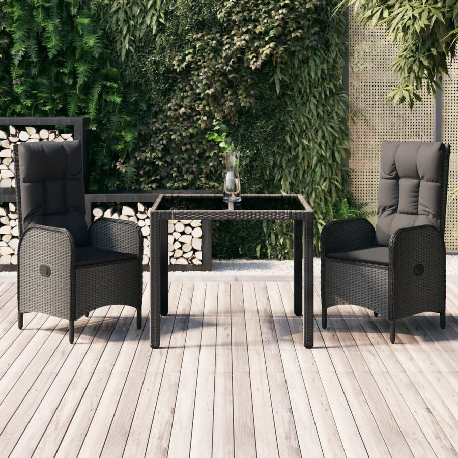 3-Delige Tuinset Met Kussens Poly Rattan Zwart 1 90 cm tafellengte