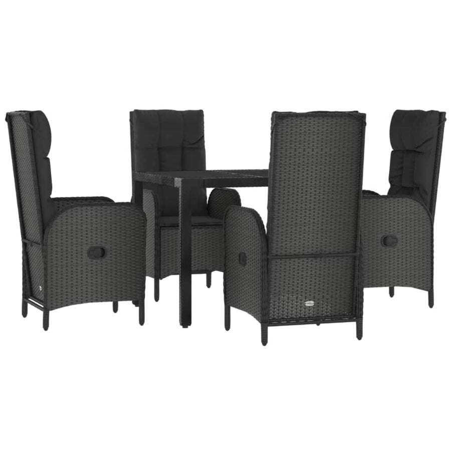 5-Delige Tuinset Met Kussens Poly Rattan Zwart 1 90 cm tafellengte