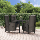 5-Delige Tuinset Met Kussens Poly Rattan Zwart 90 cm tafellengte 4x stoel + Tafel