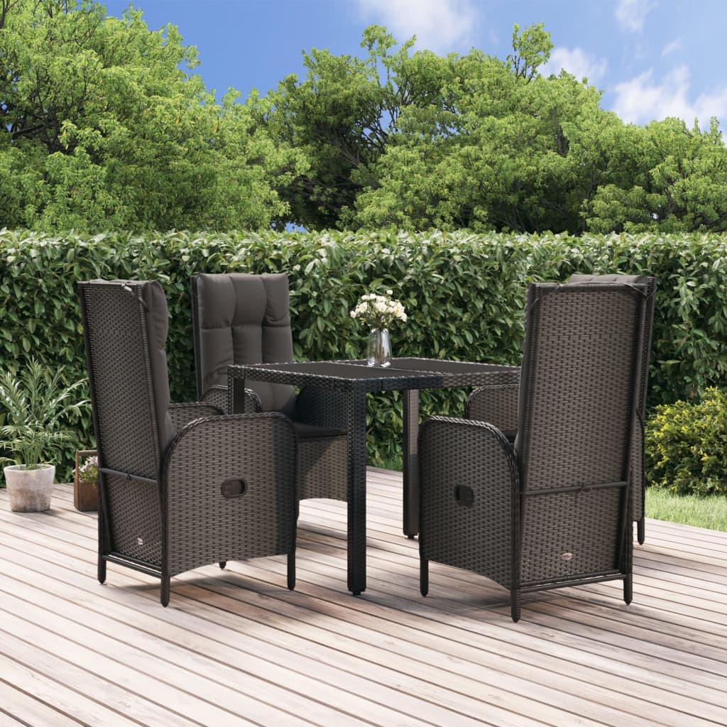 5-Delige Tuinset Met Kussens Poly Rattan Zwart 1 90 cm tafellengte
