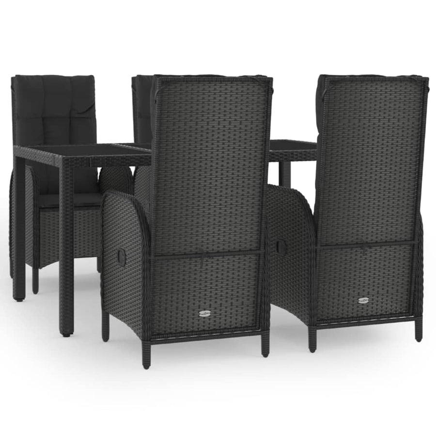 5-Delige Tuinset Met Kussens Poly Rattan Zwart 150 cm tafellengte 4x stoel + Tafel
