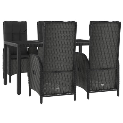 5-Delige Tuinset Met Kussens Poly Rattan Zwart 150 cm tafellengte 4x stoel + Tafel