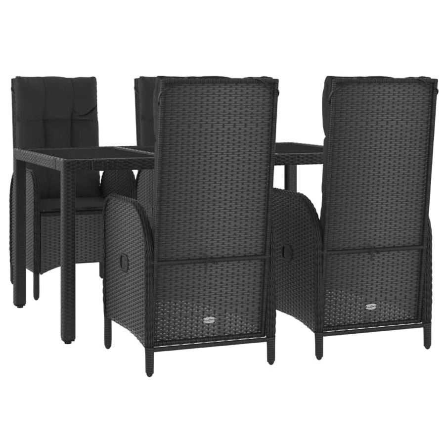 5-Delige Tuinset Met Kussens Poly Rattan Zwart 150 cm tafellengte 4x stoel + Tafel