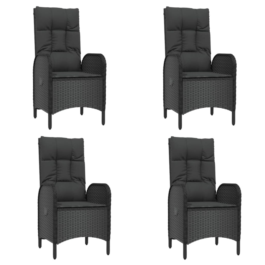 5-Delige Tuinset Met Kussens Poly Rattan Zwart 150 cm tafellengte 4x stoel + Tafel