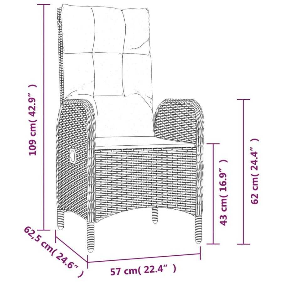 5-Delige Tuinset Met Kussens Poly Rattan Zwart 150 cm tafellengte 4x stoel + Tafel