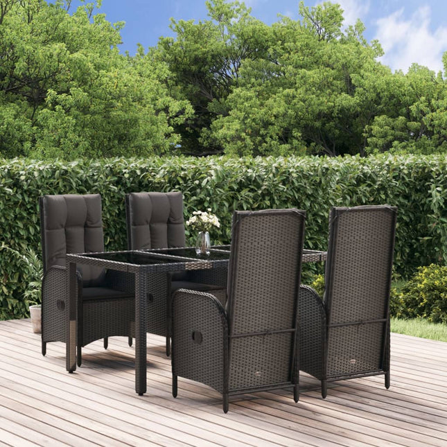 5-Delige Tuinset Met Kussens Poly Rattan Zwart 150 cm tafellengte 4x stoel + Tafel