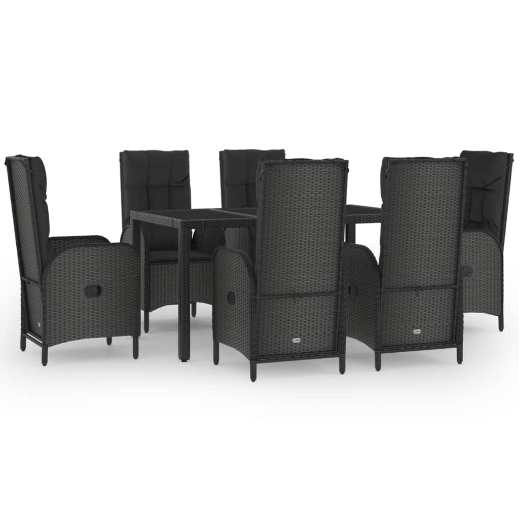 7-Delige Tuinset Met Kussens Poly Rattan Zwart En Grijs 150 cm tafellengte 6x stoel + Tafel
