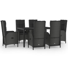 7-Delige Tuinset Met Kussens Poly Rattan Zwart En Grijs 150 cm tafellengte 6x stoel + Tafel