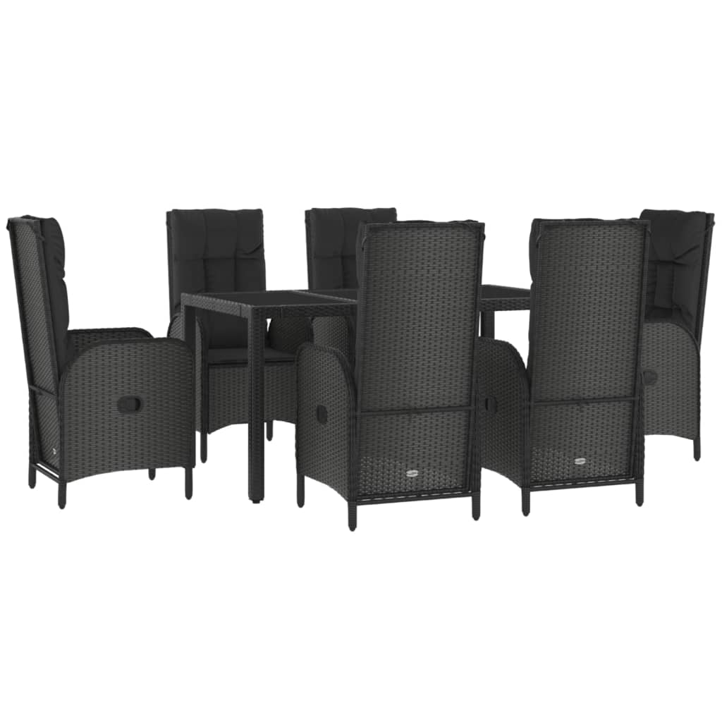 7-Delige Tuinset Met Kussens Poly Rattan Zwart En Grijs 150 cm tafellengte 6x stoel + Tafel