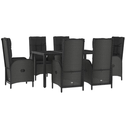 7-Delige Tuinset Met Kussens Poly Rattan Zwart En Grijs 150 cm tafellengte 6x stoel + Tafel