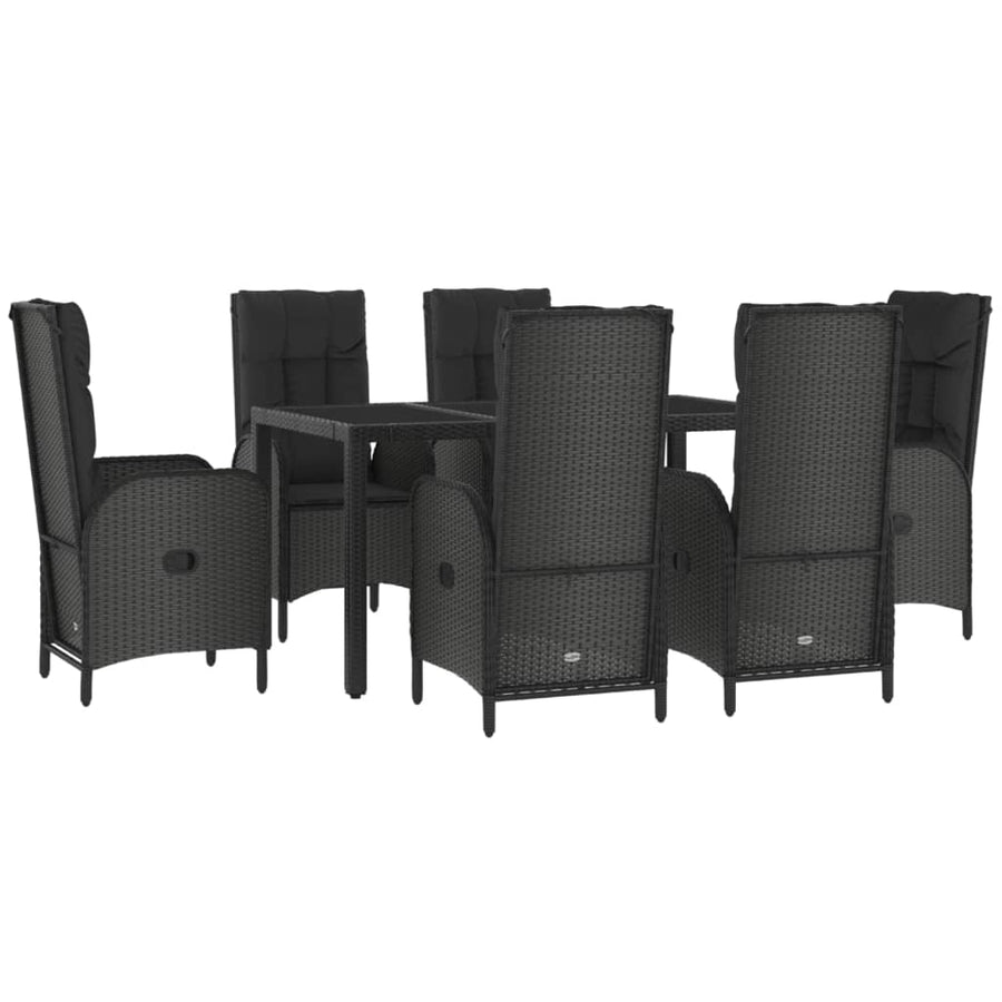 7-Delige Tuinset Met Kussens Poly Rattan Zwart En Grijs 150 cm tafellengte 6x stoel + Tafel