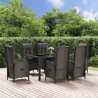 7-Delige Tuinset Met Kussens Poly Rattan Zwart En Grijs 150 cm tafellengte 6x stoel + Tafel