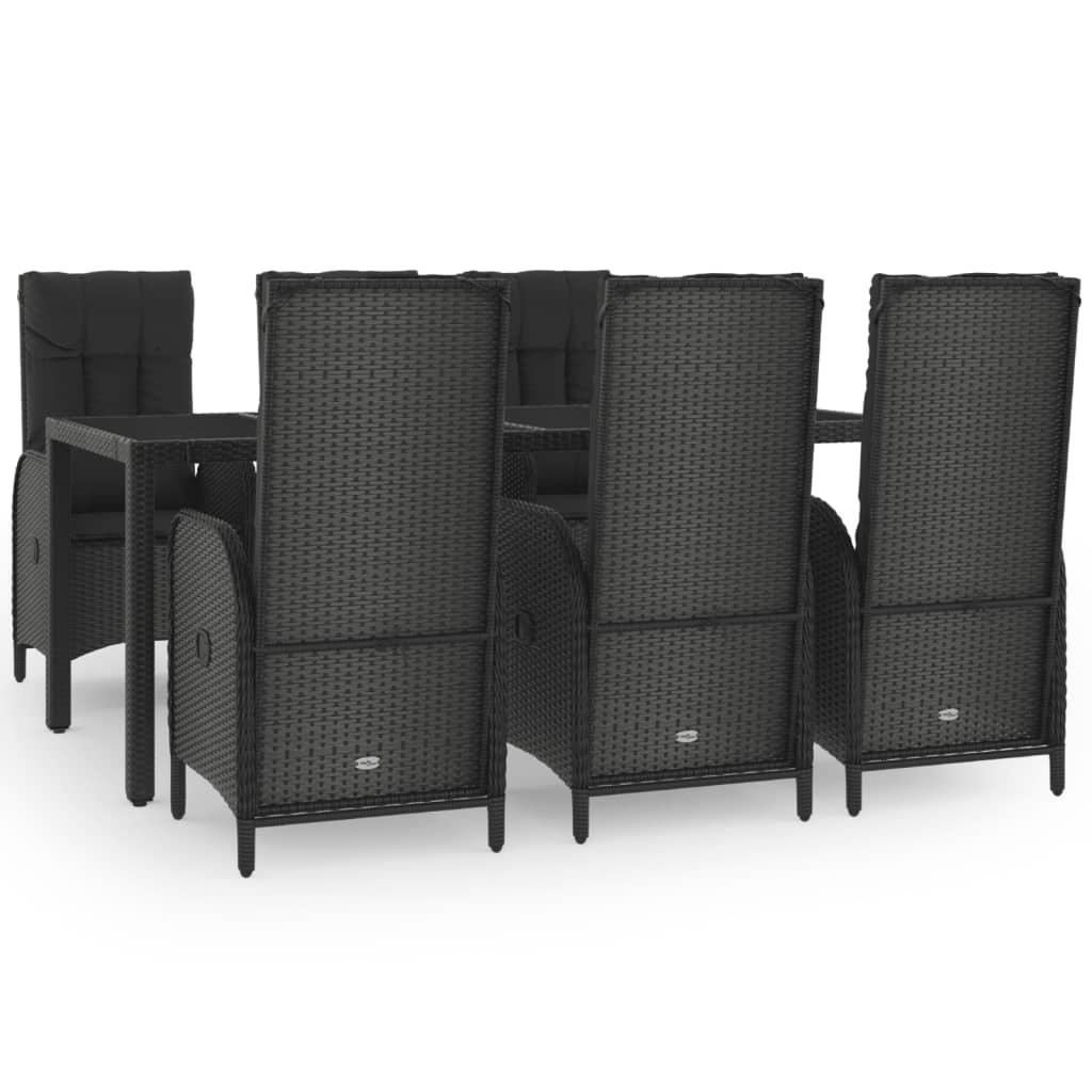 7-Delige Tuinset Met Kussens Poly Rattan Zwart En Grijs 190 cm tafellengte 6x stoel + Tafel