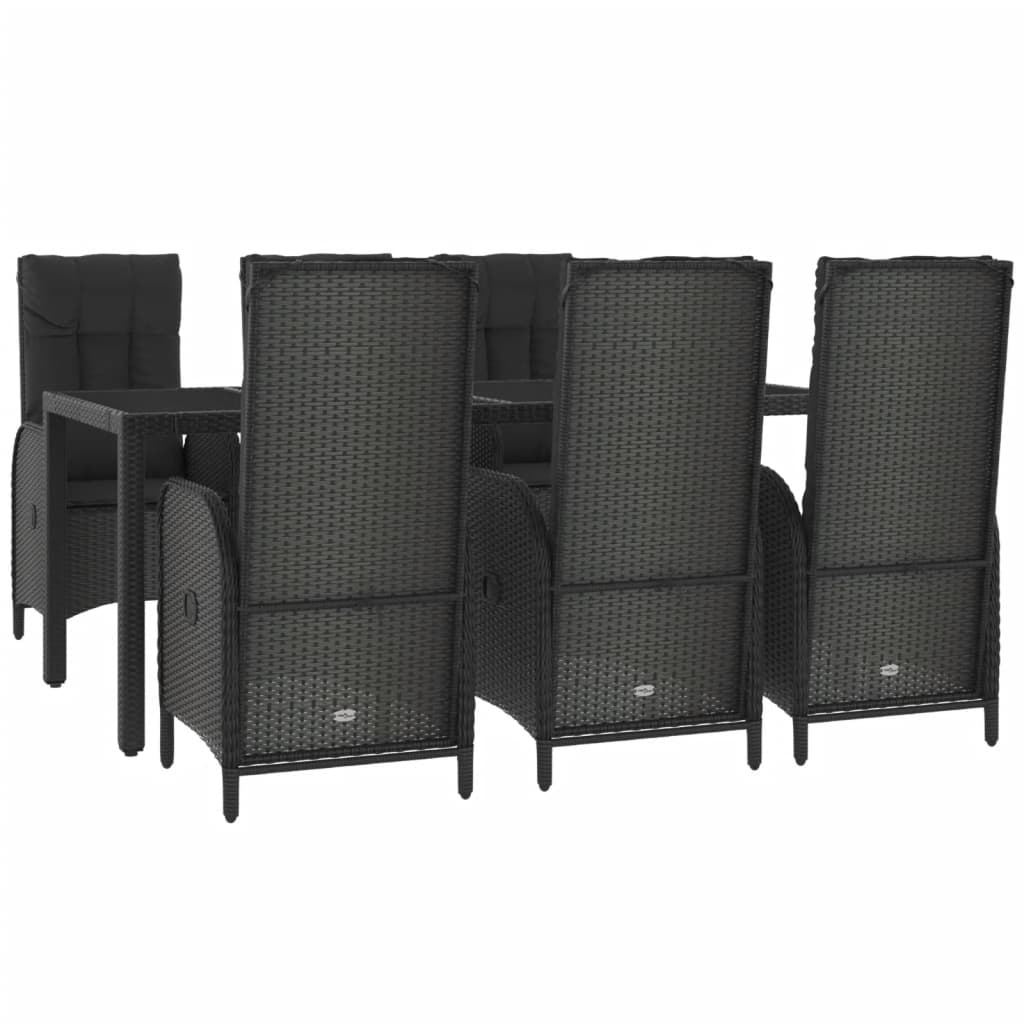 7-Delige Tuinset Met Kussens Poly Rattan Zwart En Grijs 190 cm tafellengte 6x stoel + Tafel