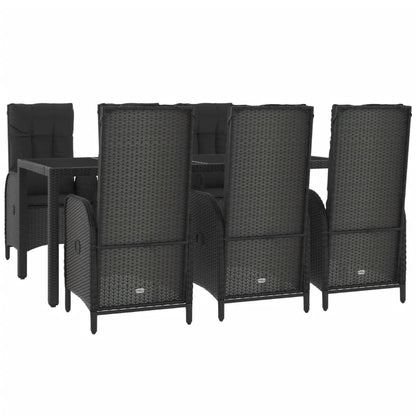 7-Delige Tuinset Met Kussens Poly Rattan Zwart En Grijs 190 cm tafellengte 6x stoel + Tafel