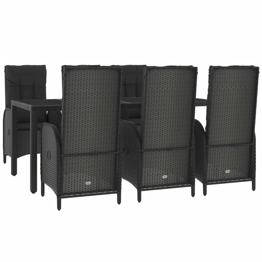 7-Delige Tuinset Met Kussens Poly Rattan Zwart En Grijs 190 cm tafellengte 6x stoel + Tafel
