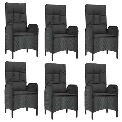 7-Delige Tuinset Met Kussens Poly Rattan Zwart En Grijs 190 cm tafellengte 6x stoel + Tafel