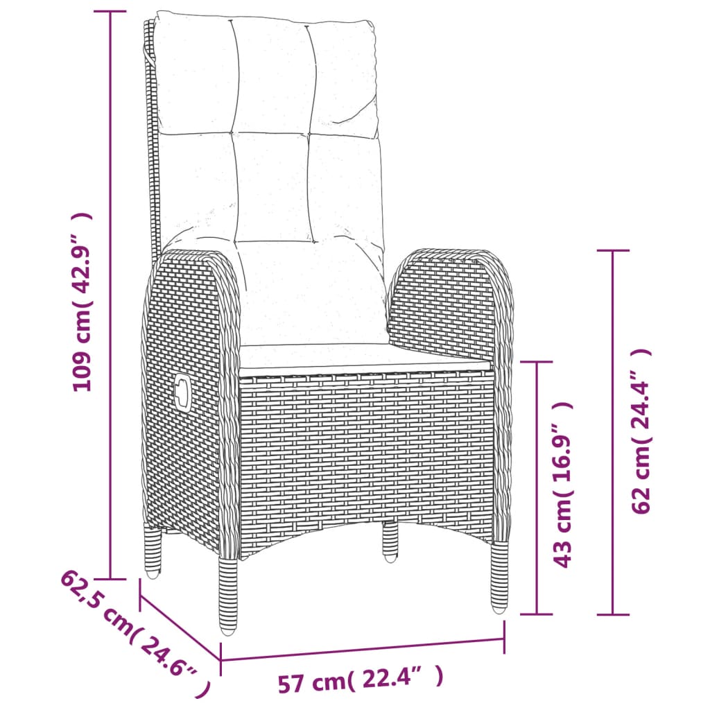 7-Delige Tuinset Met Kussens Poly Rattan Zwart En Grijs 190 cm tafellengte 6x stoel + Tafel