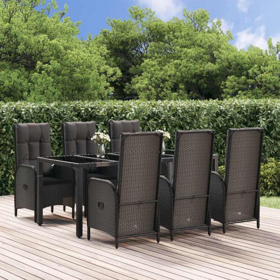 7-Delige Tuinset Met Kussens Poly Rattan Zwart En Grijs 190 cm tafellengte 6x stoel + Tafel