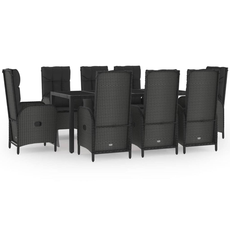 9-Delige Tuinset Met Kussens Poly Rattan Zwart En Grijs 190 cm tafellengte 8x stoel + Tafel