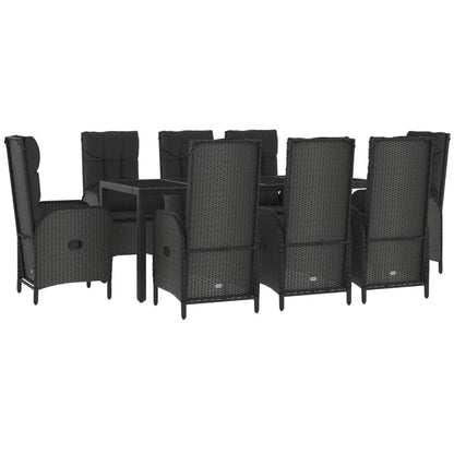 9-Delige Tuinset Met Kussens Poly Rattan Zwart En Grijs 190 cm tafellengte 8x stoel + Tafel