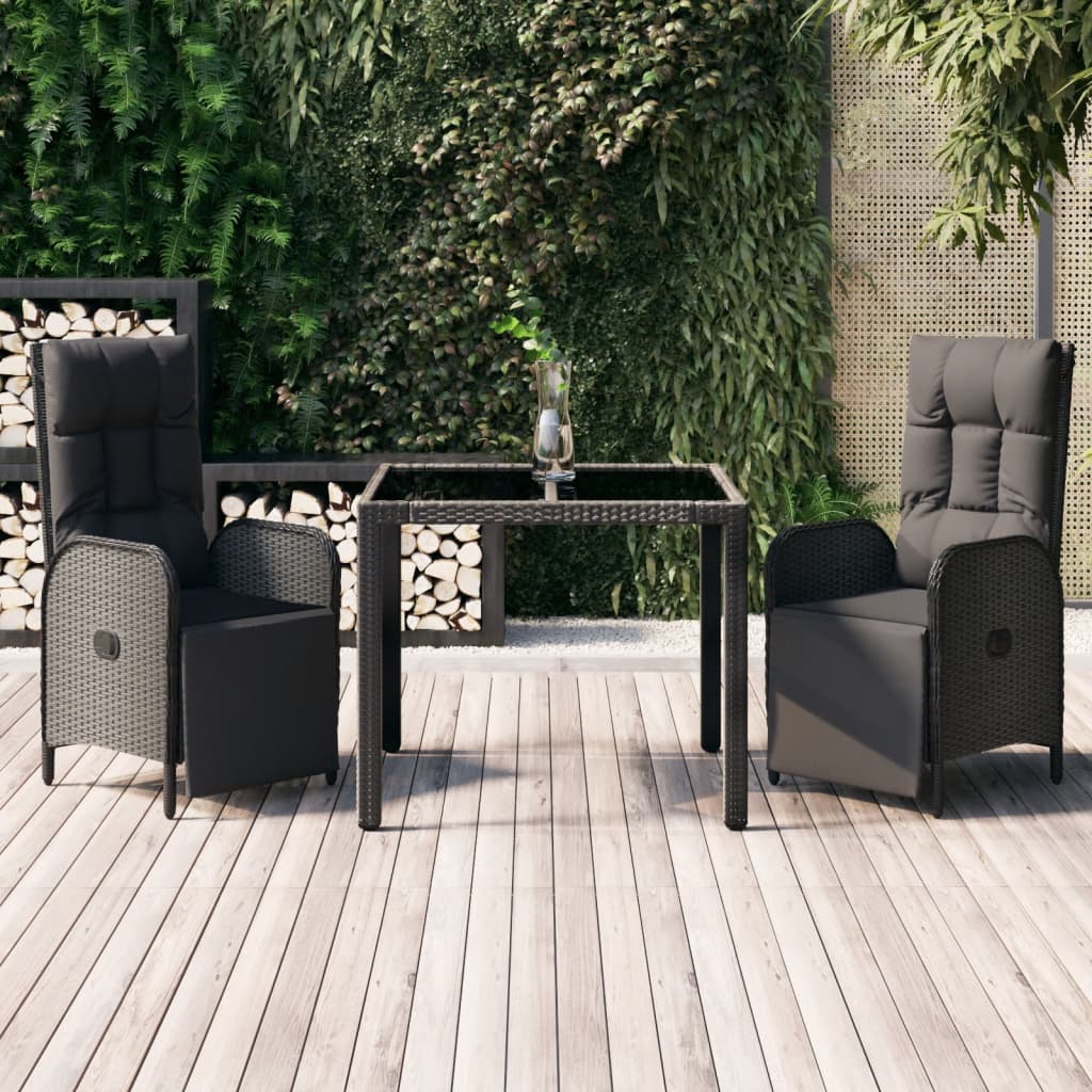 3-Delige Tuinset Met Kussens Poly Rattan Zwart 1 90 cm tafellengte