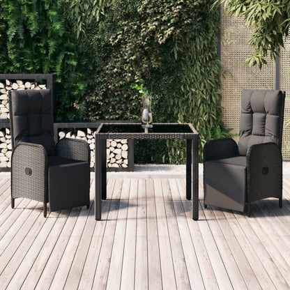 3-Delige Tuinset Met Kussens Poly Rattan Zwart 1 90 cm tafellengte