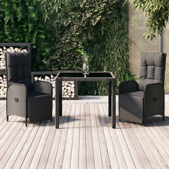 3-Delige Tuinset Met Kussens Poly Rattan Zwart 90 cm tafellengte 2x Fauteuil + Tafel