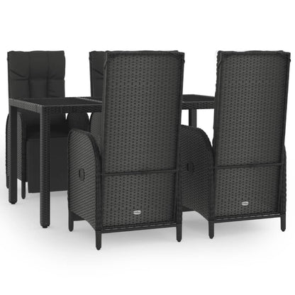 5-Delige Tuinset Met Kussens Poly Rattan Zwart 150 cm tafellengte 4x Fauteuil + Tafel