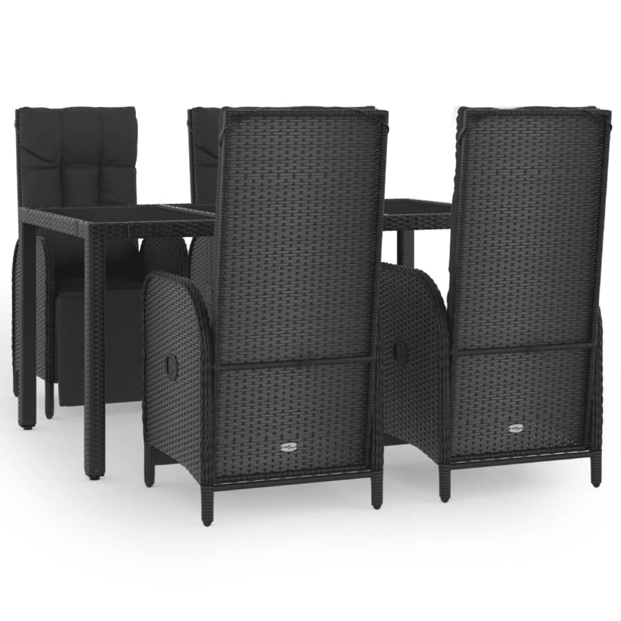 5-Delige Tuinset Met Kussens Poly Rattan Zwart 150 cm tafellengte 4x Fauteuil + Tafel