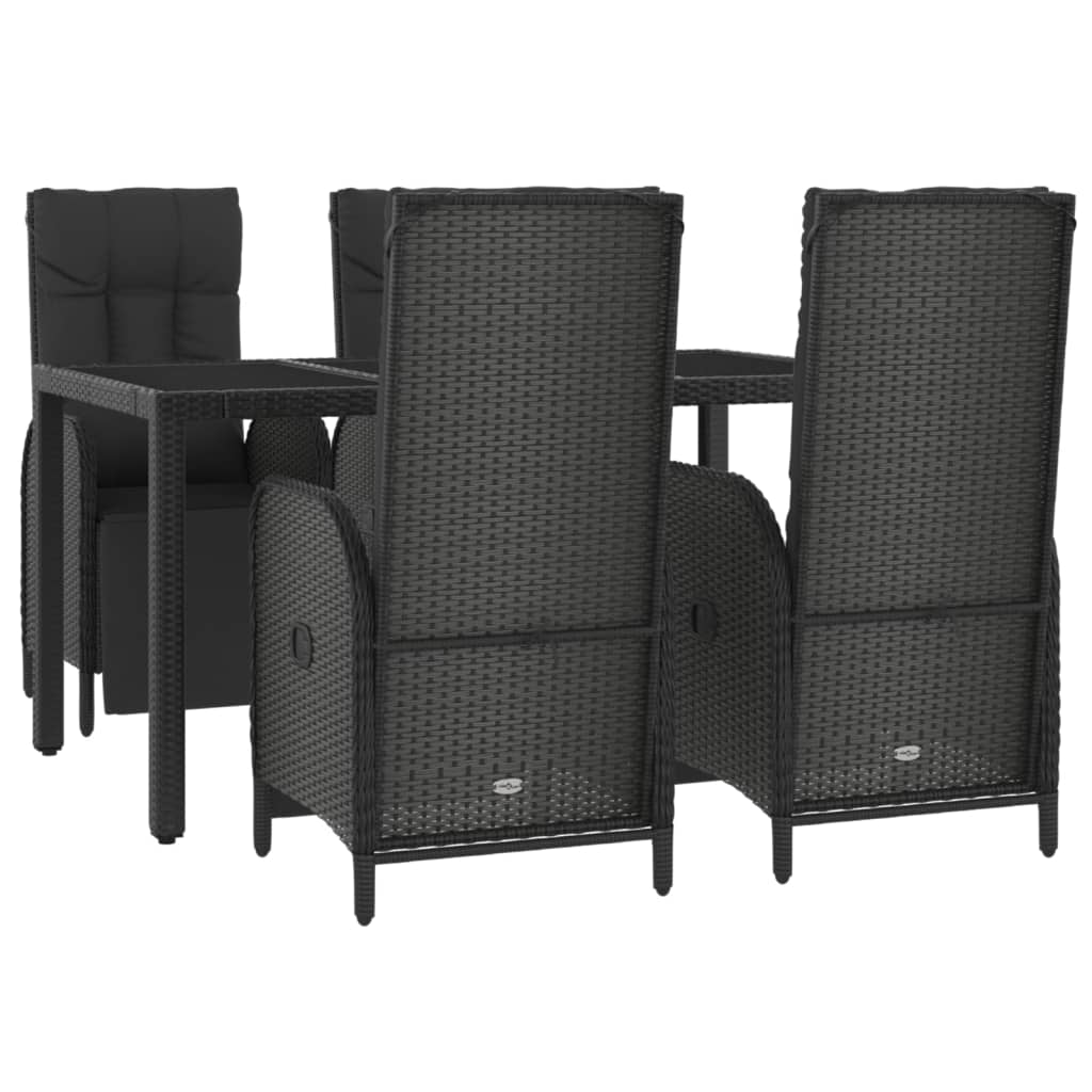 5-Delige Tuinset Met Kussens Poly Rattan Zwart 150 cm tafellengte 4x Fauteuil + Tafel