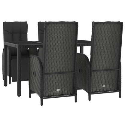 5-Delige Tuinset Met Kussens Poly Rattan Zwart 150 cm tafellengte 4x Fauteuil + Tafel