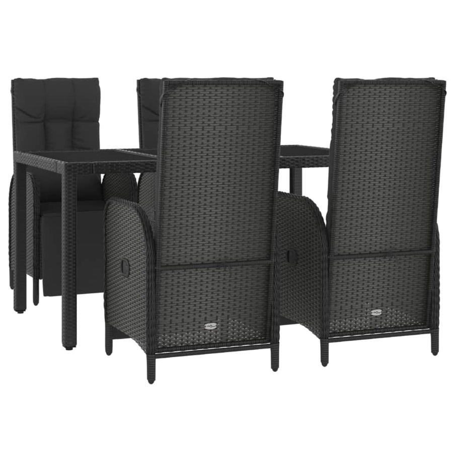 5-Delige Tuinset Met Kussens Poly Rattan Zwart 150 cm tafellengte 4x Fauteuil + Tafel
