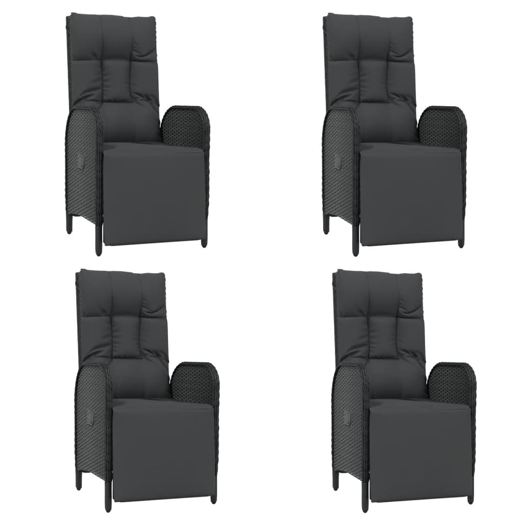 5-Delige Tuinset Met Kussens Poly Rattan Zwart 150 cm tafellengte 4x Fauteuil + Tafel
