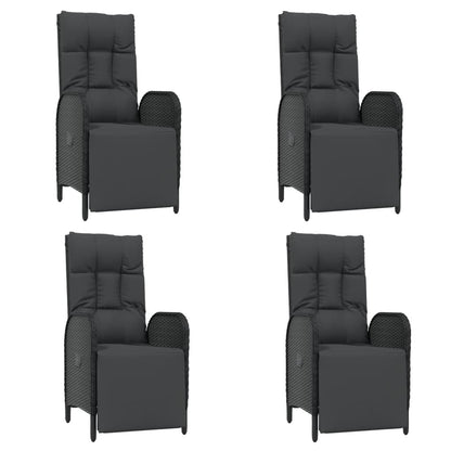 5-Delige Tuinset Met Kussens Poly Rattan Zwart 150 cm tafellengte 4x Fauteuil + Tafel
