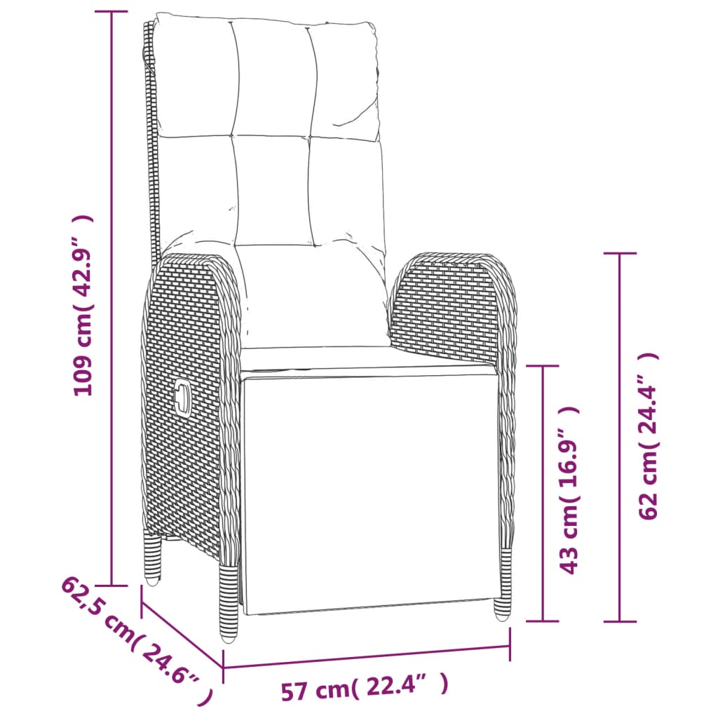 5-Delige Tuinset Met Kussens Poly Rattan Zwart 150 cm tafellengte 4x Fauteuil + Tafel