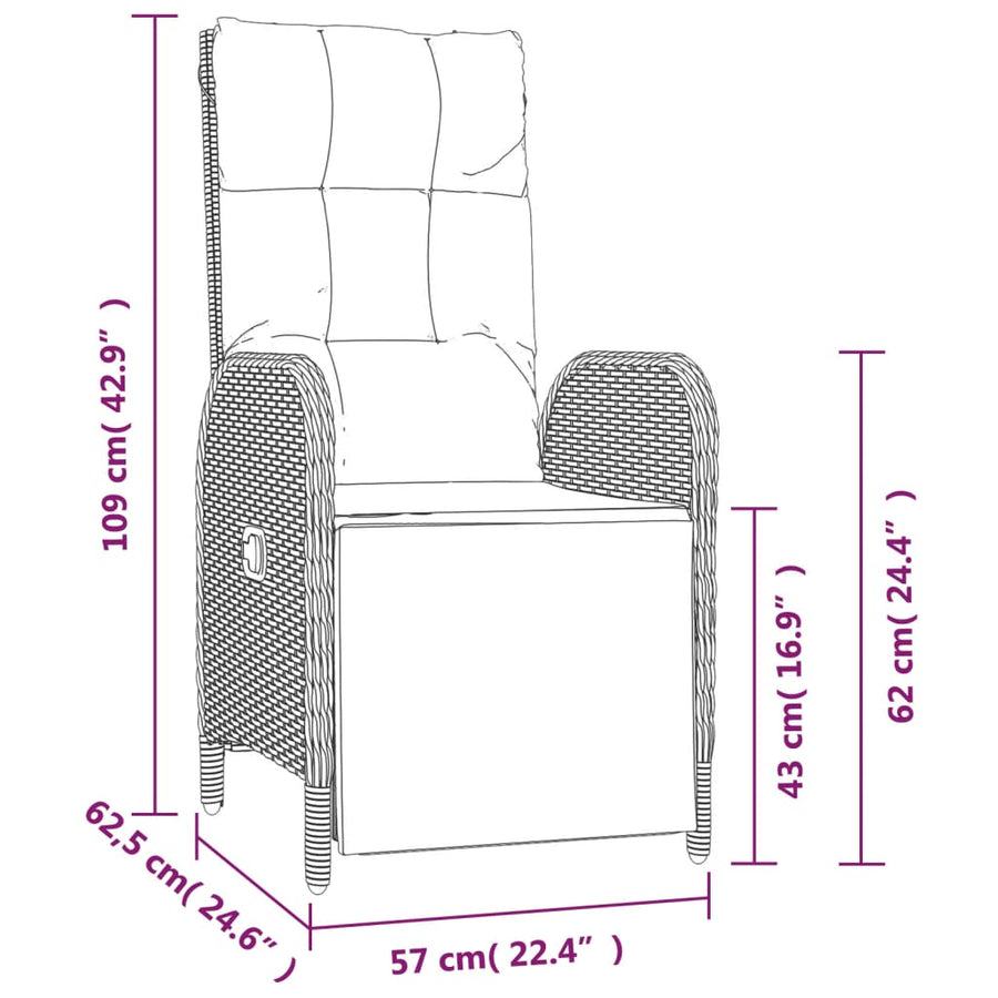 5-Delige Tuinset Met Kussens Poly Rattan Zwart 150 cm tafellengte 4x Fauteuil + Tafel