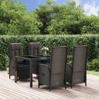 5-Delige Tuinset Met Kussens Poly Rattan Zwart 150 cm tafellengte 4x Fauteuil + Tafel