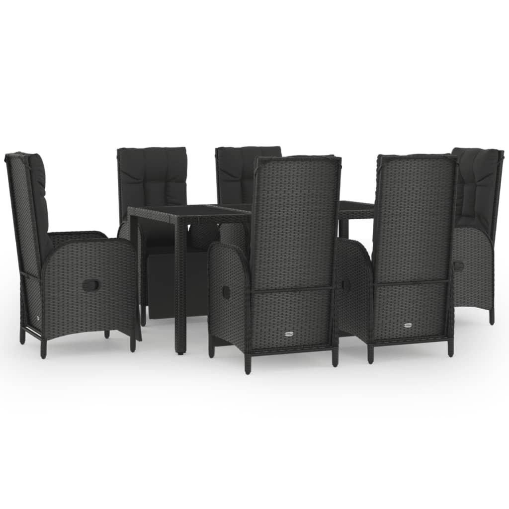 7-Delige Tuinset Met Kussens Poly Rattan Zwart En Grijs 150 cm tafellengte 6x Fauteuil + Tafel