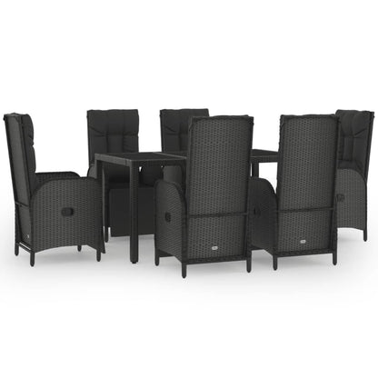 7-Delige Tuinset Met Kussens Poly Rattan Zwart En Grijs 150 cm tafellengte 6x Fauteuil + Tafel