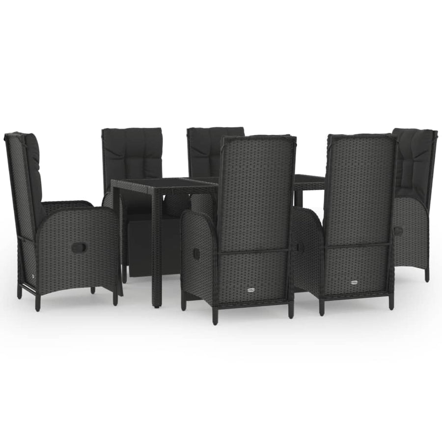 7-Delige Tuinset Met Kussens Poly Rattan Zwart En Grijs 150 cm tafellengte 6x Fauteuil + Tafel
