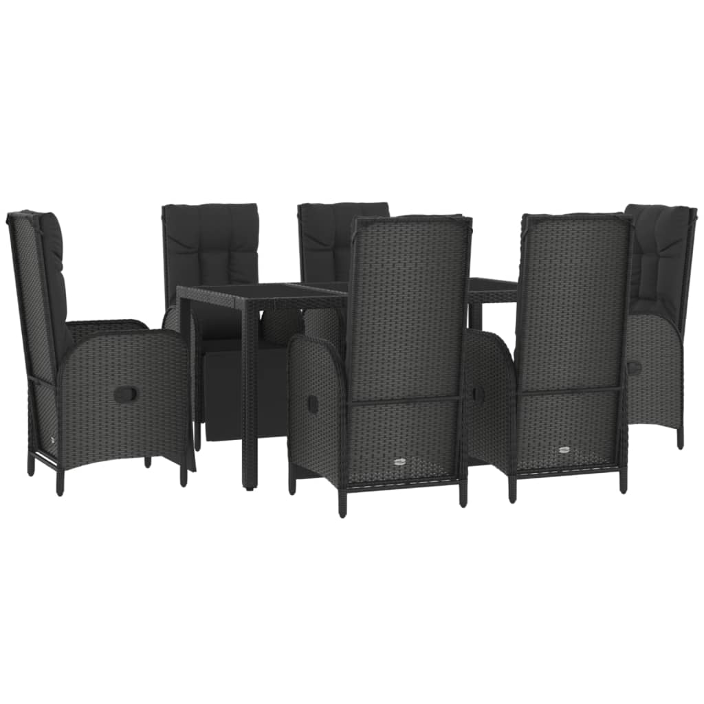 7-Delige Tuinset Met Kussens Poly Rattan Zwart En Grijs 150 cm tafellengte 6x Fauteuil + Tafel