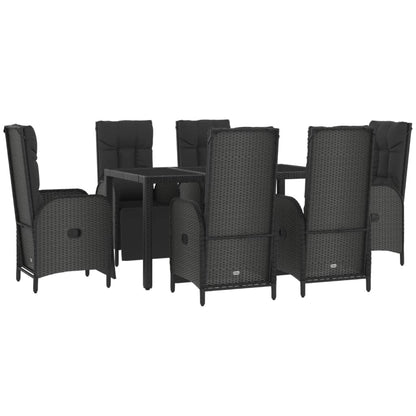 7-Delige Tuinset Met Kussens Poly Rattan Zwart En Grijs 150 cm tafellengte 6x Fauteuil + Tafel