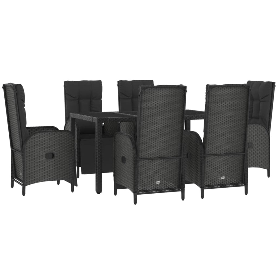 7-Delige Tuinset Met Kussens Poly Rattan Zwart En Grijs 150 cm tafellengte 6x Fauteuil + Tafel