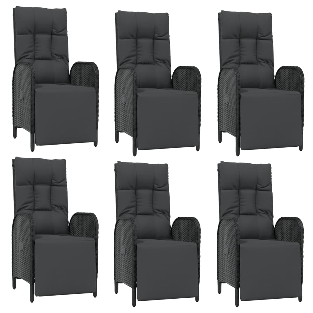 7-Delige Tuinset Met Kussens Poly Rattan Zwart En Grijs 150 cm tafellengte 6x Fauteuil + Tafel