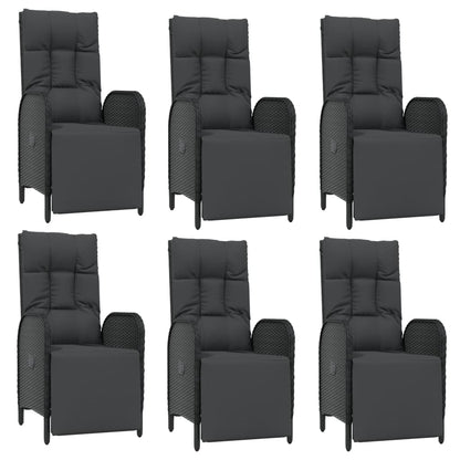 7-Delige Tuinset Met Kussens Poly Rattan Zwart En Grijs 150 cm tafellengte 6x Fauteuil + Tafel