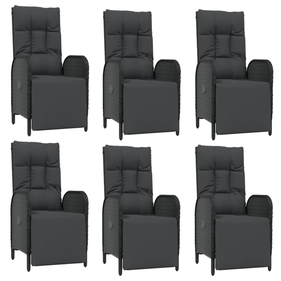 7-Delige Tuinset Met Kussens Poly Rattan Zwart En Grijs 150 cm tafellengte 6x Fauteuil + Tafel