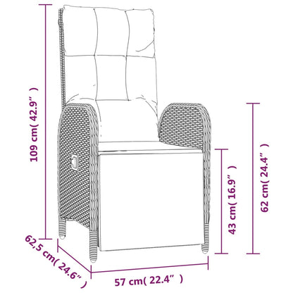 7-Delige Tuinset Met Kussens Poly Rattan Zwart En Grijs 150 cm tafellengte 6x Fauteuil + Tafel
